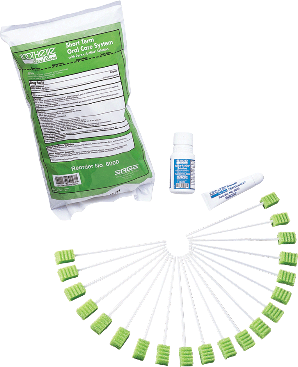 EA/1 - Sage Products Toothette&reg; Short-Term Swab System with Perox-A-Mint&reg; Solution, 44mL Bottle Solution - Best Buy Medical Supplies