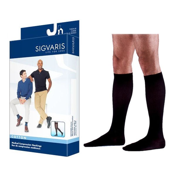 EA/1 - Sigvaris Cotton Comfort Compression Socks, Calf-High, 20 to 30mmHg, Large, Short, Closed Toe, Male, Black Mist - Best Buy Medical Supplies