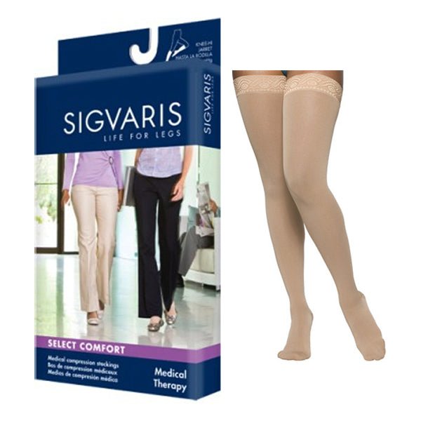 EA/1 - Sigvaris Select Comfort Compression Stocking, Thigh-High, Closed Toe, 20 to 30mmHg, with Grip-Top, Medium, Long, Natural - Best Buy Medical Supplies