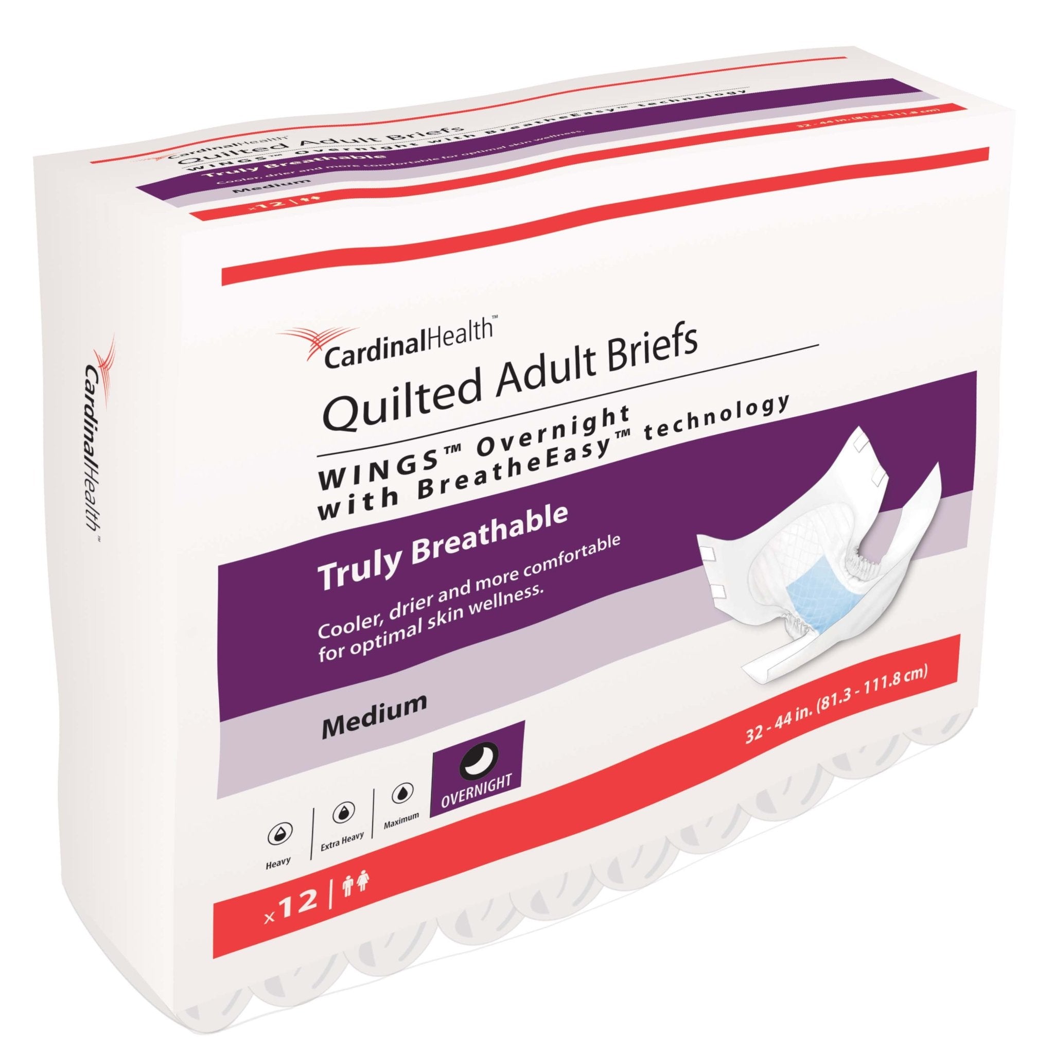 PK/12 - Cardinal Health, Quilted Adult Briefs, Wings™ Overnight, Medium, 32" - 44" - Best Buy Medical Supplies