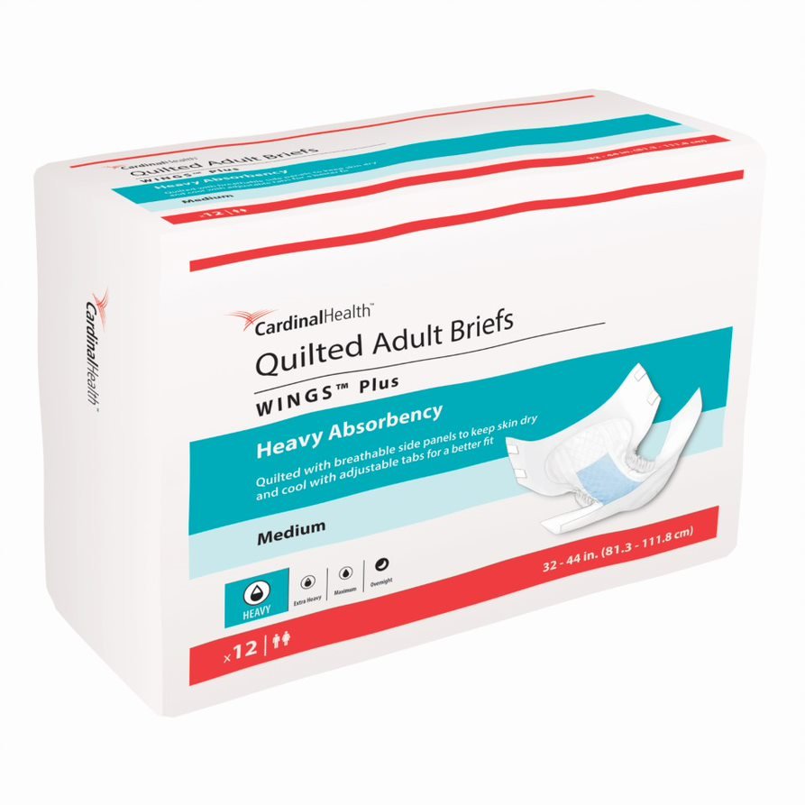 PK/12 - Cardinal Health, Quilted Adult Briefs, Wings™ Plus, Medium, 32" - 44" - Best Buy Medical Supplies