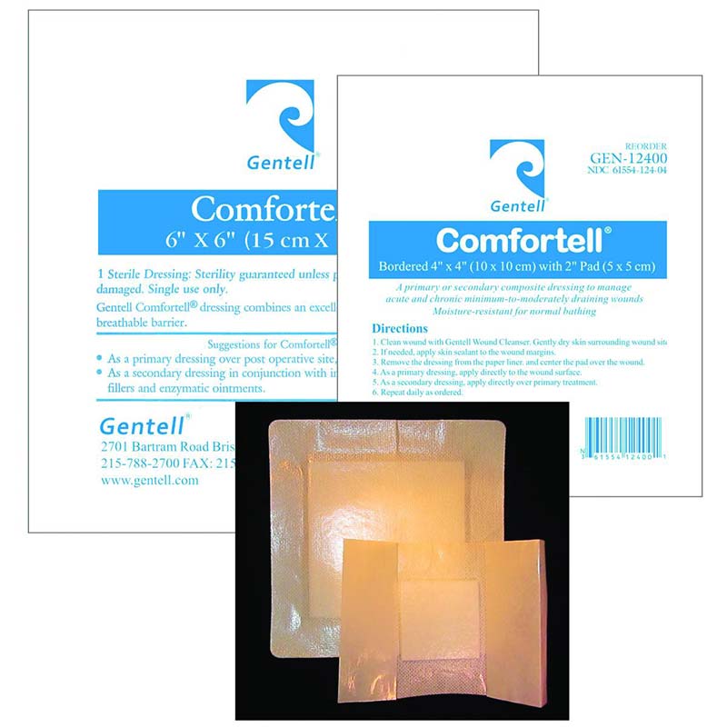 PK/12 - Gentell Comfortell&reg; Composite Dressing 4" x 4" Adhesive, Water Resistant - Best Buy Medical Supplies