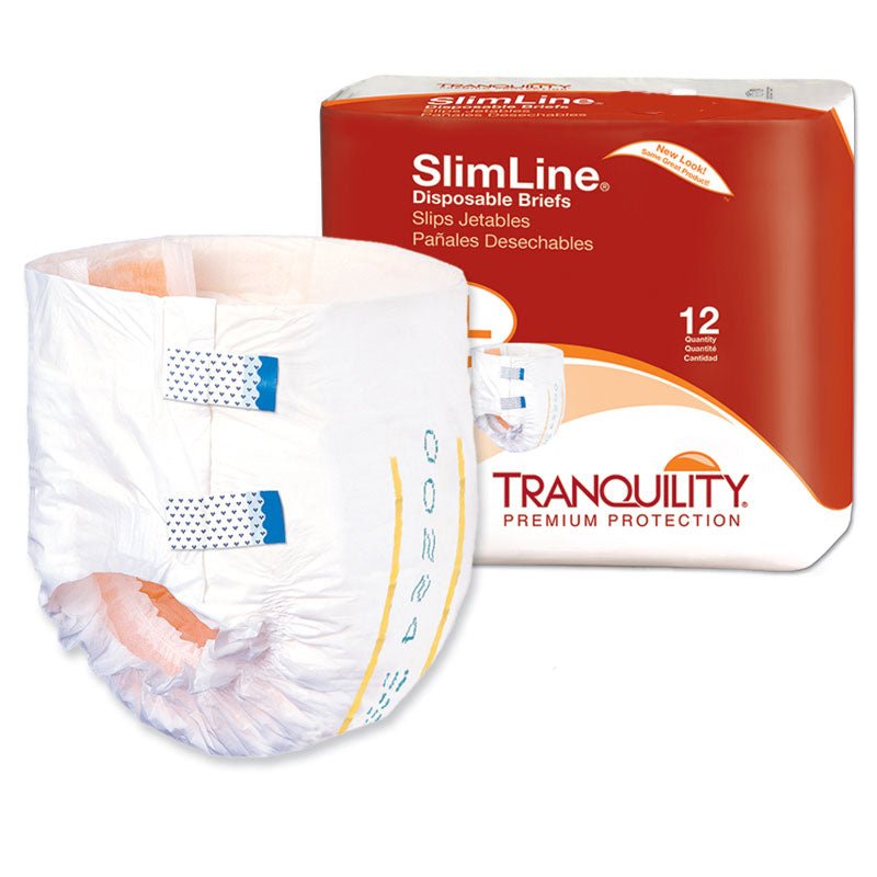 PK/12 - Tranquility&reg; SlimLine&reg; Disposable Brief, 23-2/3 oz Fluid Capacity, Latex-free, XL (56" to 64") - Best Buy Medical Supplies