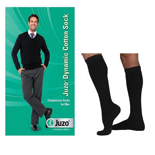 PK/2 - Juzo Dynamic Cotton Men's Socks, Knee-High, Full Foot, Closed Toe, 20 to 30 mmHg, Size 4, Black - Best Buy Medical Supplies