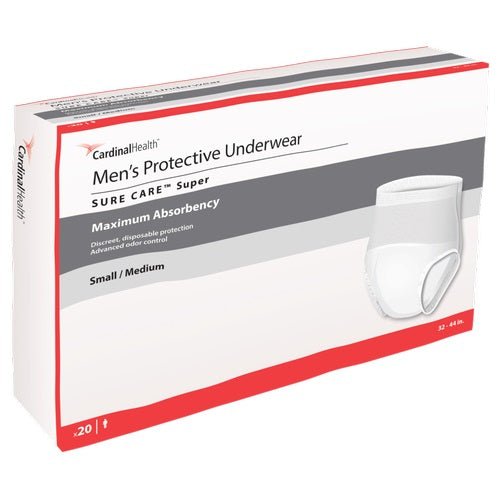 PK/20 - Cardinal Health, Men's Protective Underwear, Sure Care™ Super, Small/Medium, 32" - 44" - Best Buy Medical Supplies