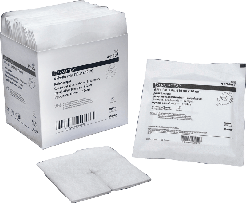 PK/25 - Dermacea Sterile Drain Sponge 4" x 4" 6 ply, Sterile 2's - Replaces 55CNWDS446S - Best Buy Medical Supplies
