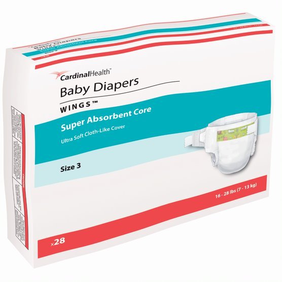 PK/28 - Cardinal Health, Baby Diapers, Wings™, Size 3, Medium, 16 - 24 lbs - Best Buy Medical Supplies